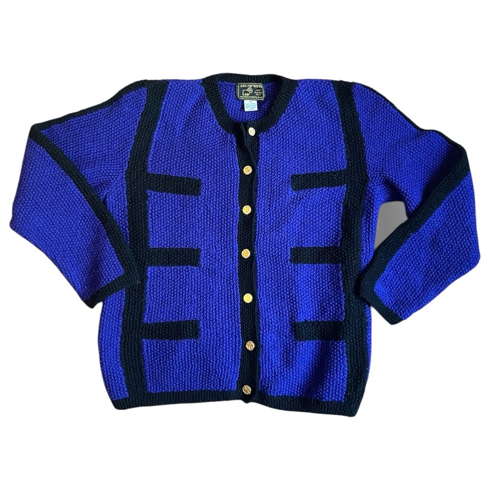 NWOT 100% Wool Chanel Style Cardigan Jacket Blue Chic South Wool Sweater M